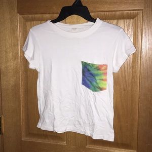 White cropped tee with tye dye pocket